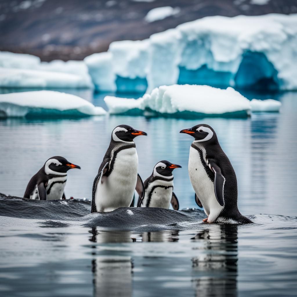A group of penguins swimming in Antarctica