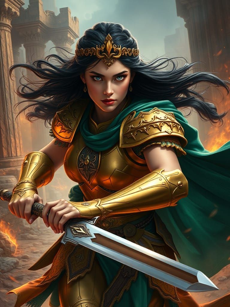 warrior princess rushing to fight