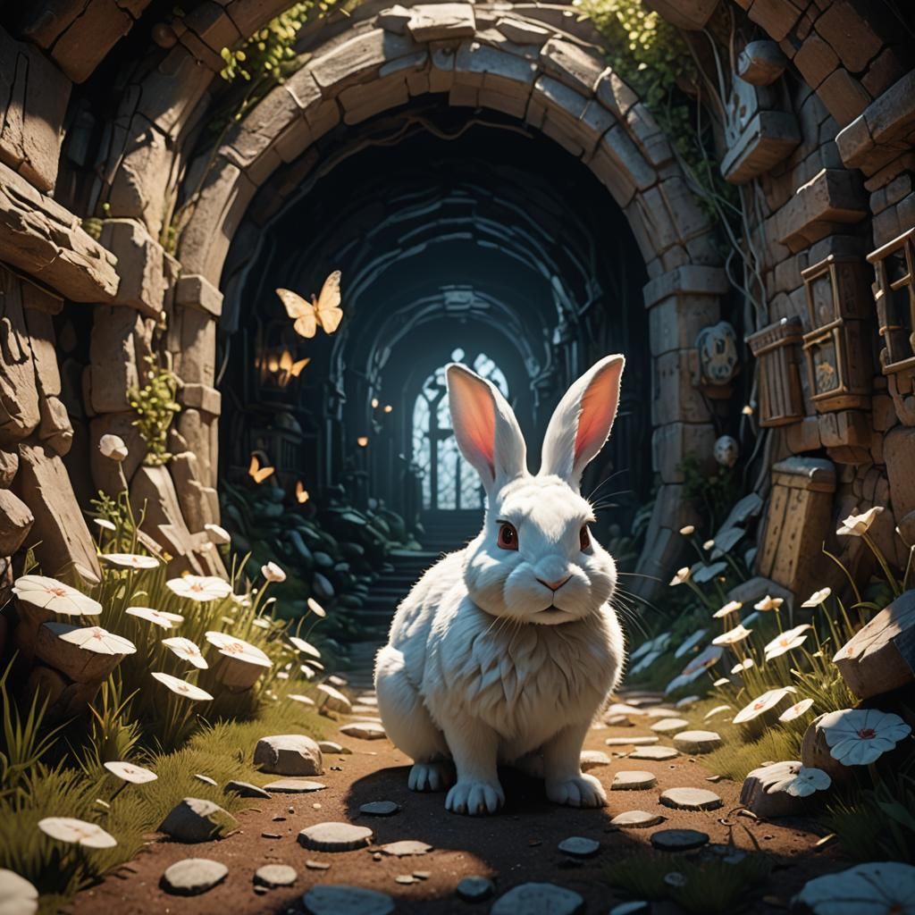 Follow the white rabbit down to the rabbit hole, detailed matte ...