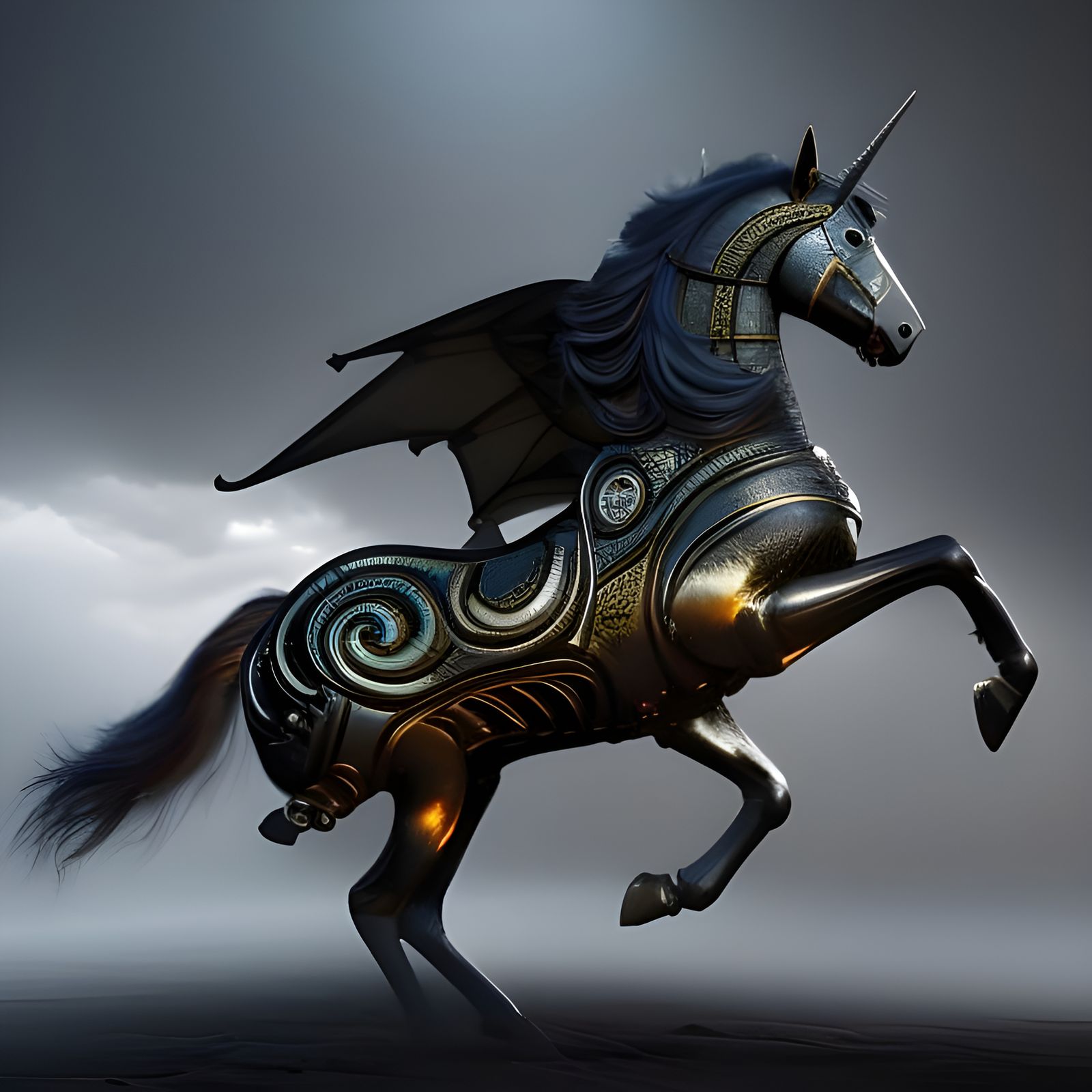 Biomechanical unicorns AI Generated Artwork NightCafe Creator