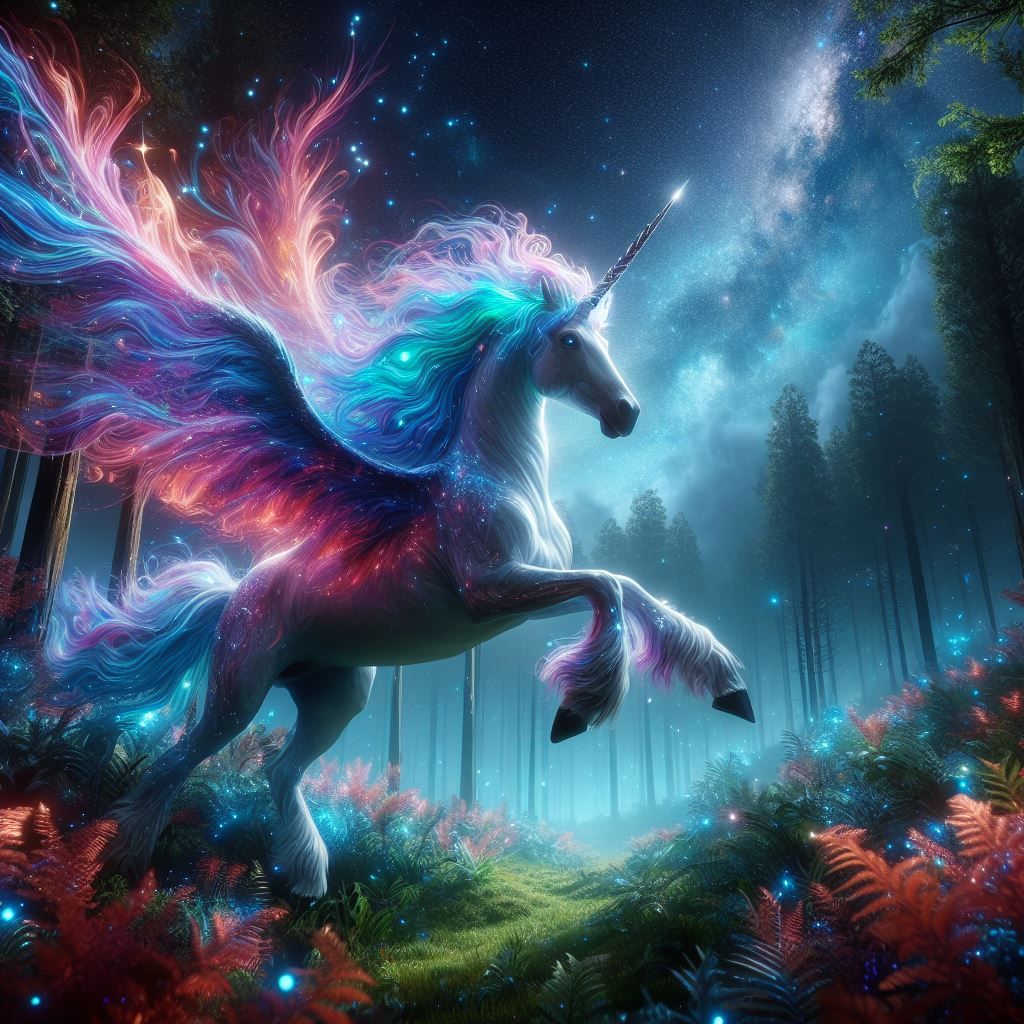 a majestic iridescent unicorn