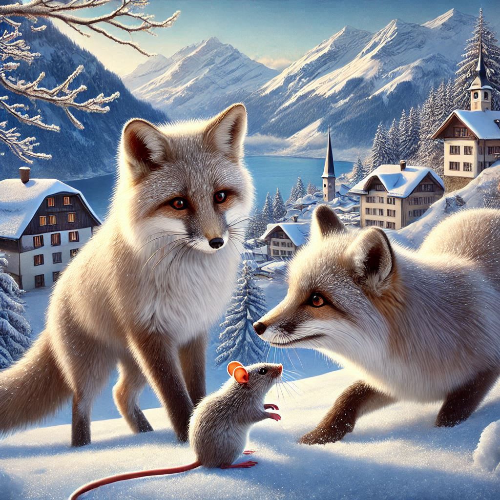 2 Silver Fox Looking at a Mouse  Take 2