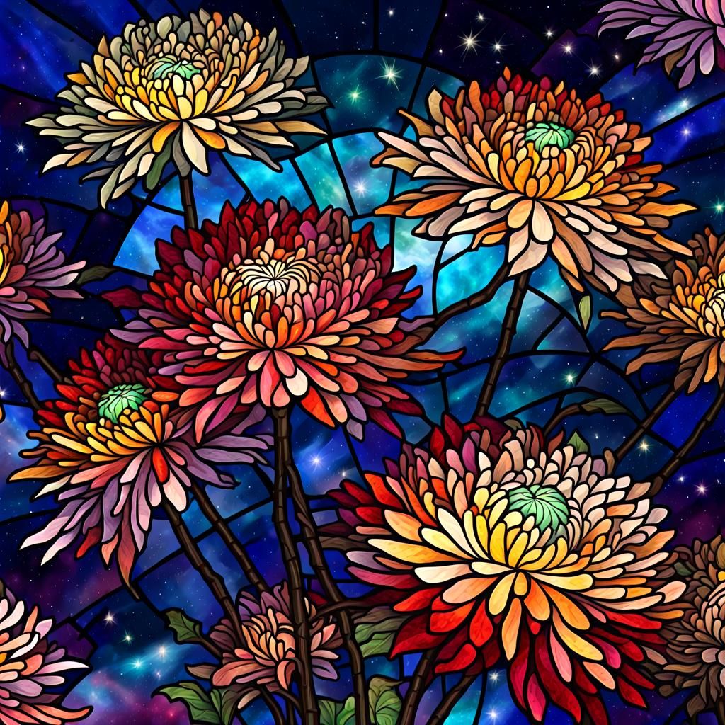 Stained Glass Chrysanthemums