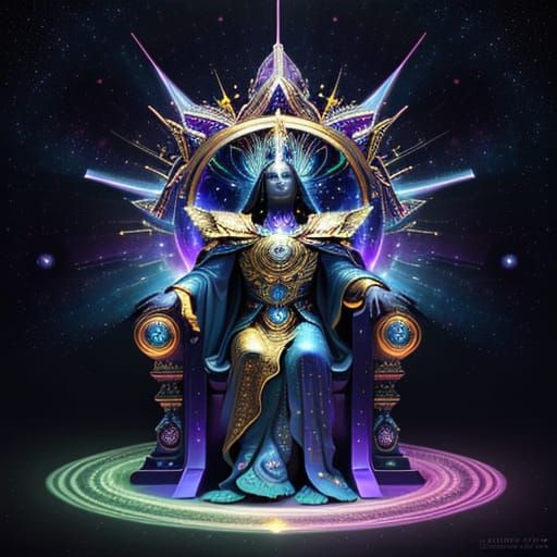 Cosmic God of Wisdom in Vibrant, Iridescent Realism