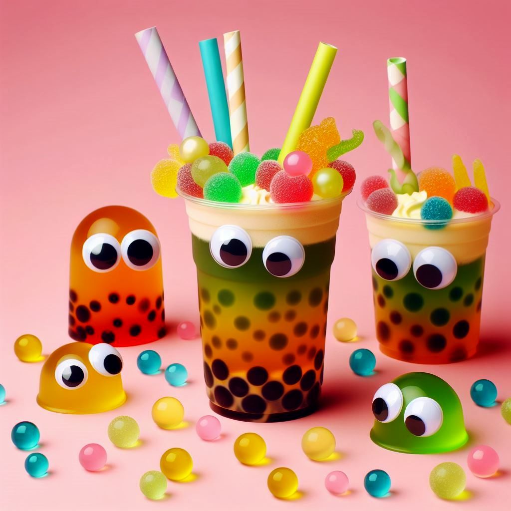 Jelly bubble tea fun with googly eyes