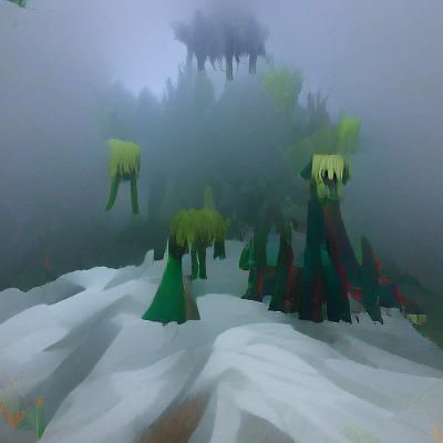 Creepy forest in foggy mountains