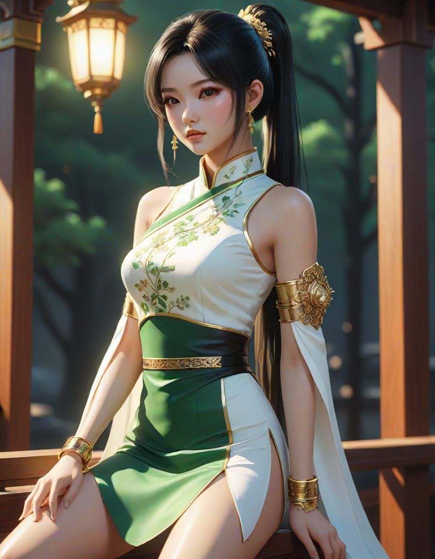 Elegant Anime Goddess in Qipao Dress
