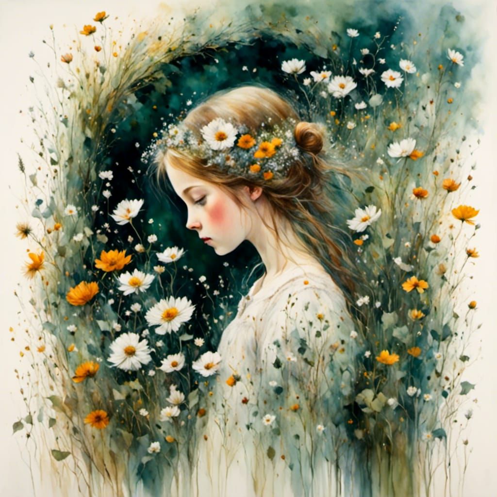 the girl in the garden, by <lora:a gentle world:1.0> , romanticism 