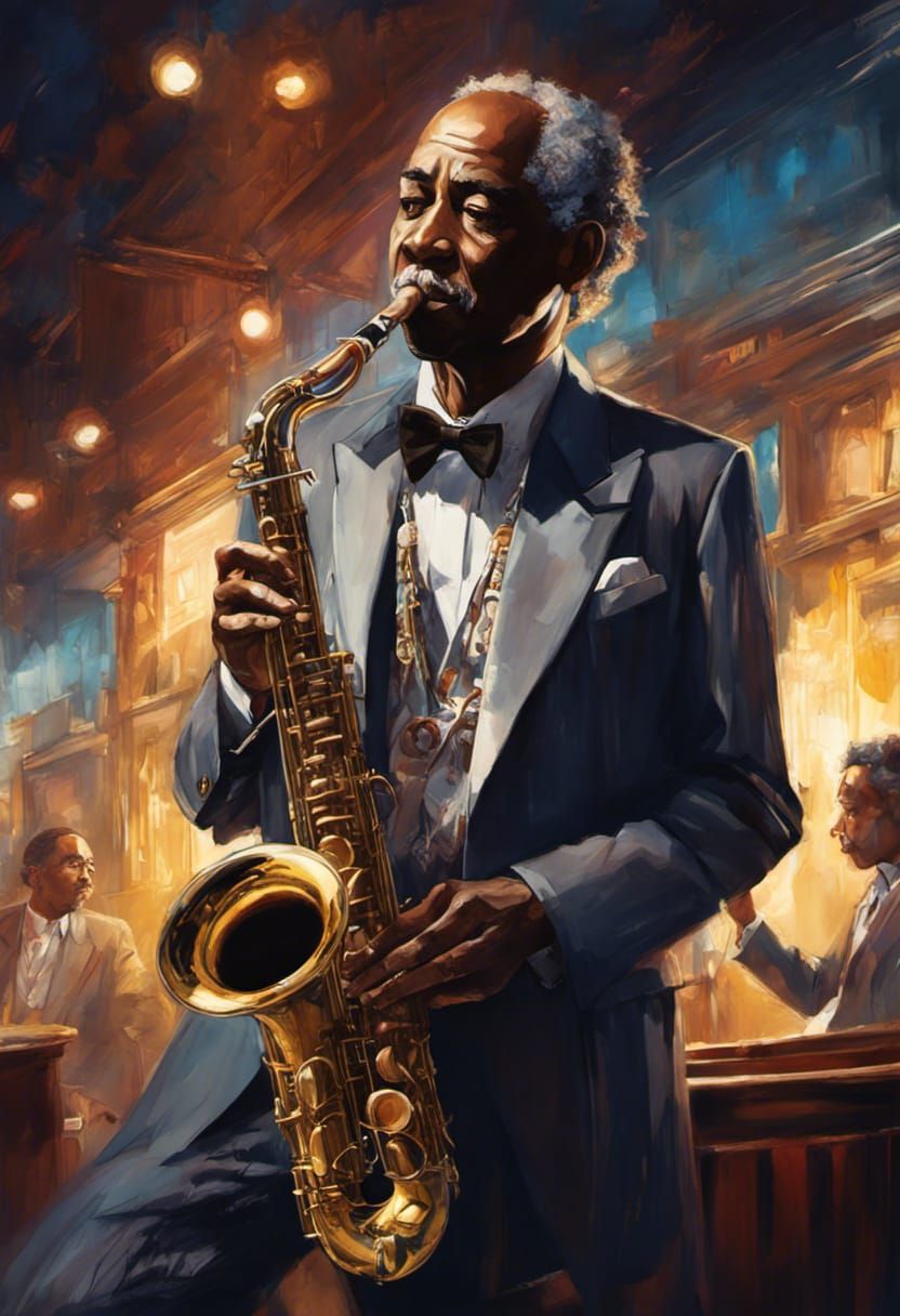 Inspired saxophone virtuoso in jazz club  by @Jatzkowy