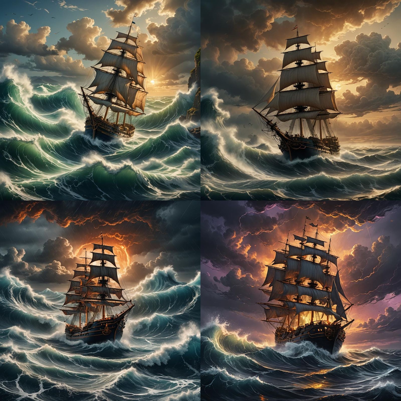 Ship at Sea in Stormy Weather, Matte Painting