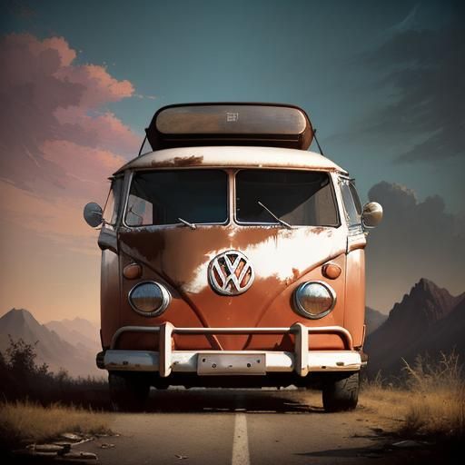 vw bus, canvas art, abstract art printing, in the style of brian