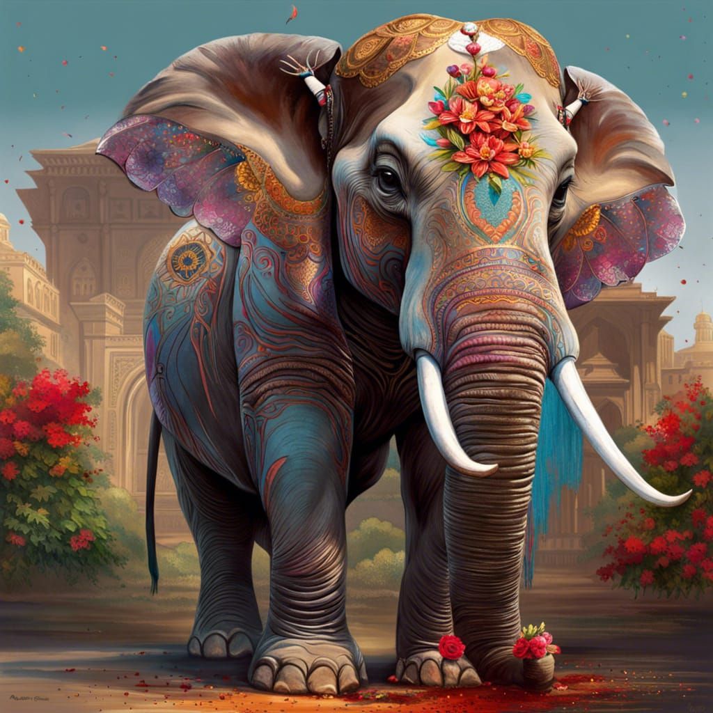 Hindi Festival Elephant  by @Mapleaf100color