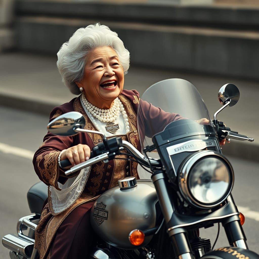 Joyful 100-Year-Old Rides Harley in Baroque Style