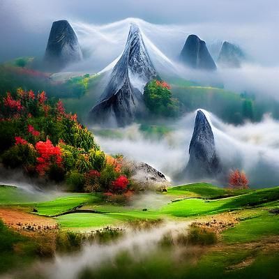 Beautiful misty mountain landscape