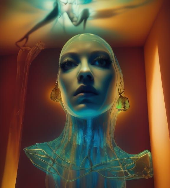 Detailed Amber Glasswork with Occult Undertones