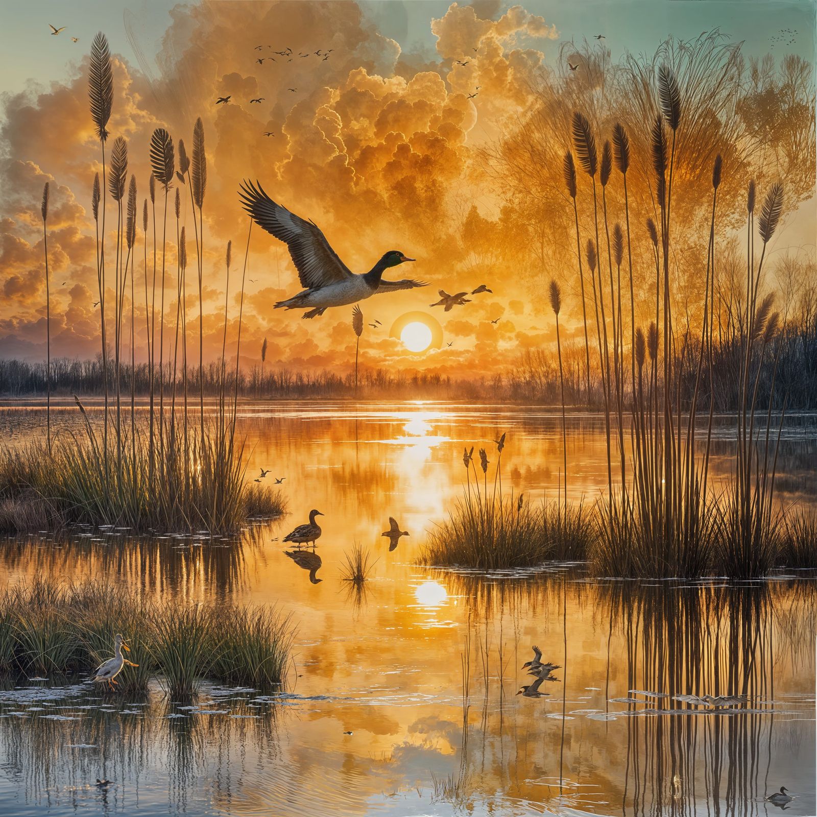 Double exposure, huge golden sunset, double exposure, ducks fly south for the winter, double exposure, ...  by @MrKitWalker