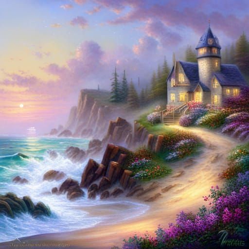 Ethereal Purple Mist Beach in Fantasy Style