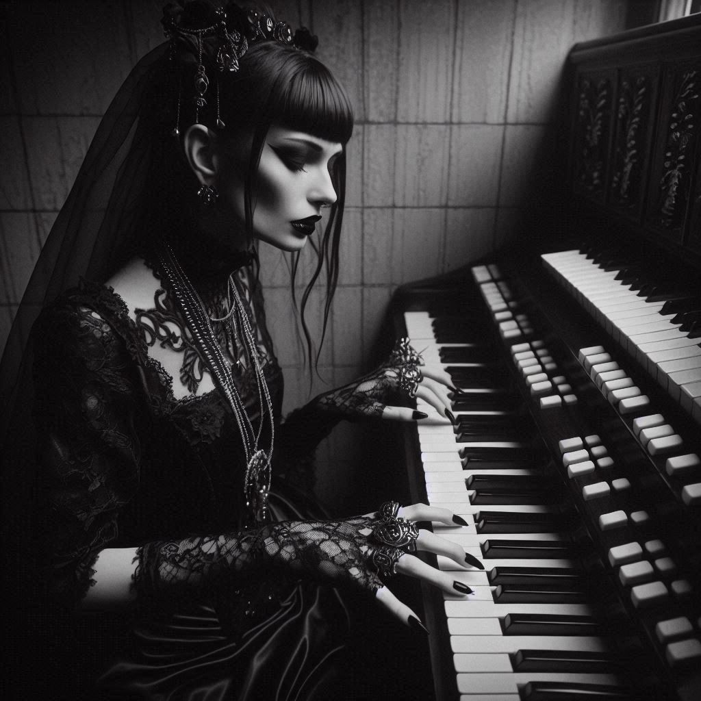 Goth girl playing the organ