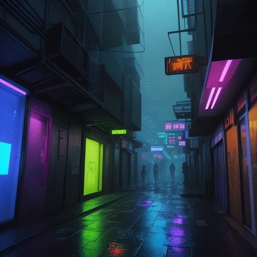 Heroes Exhausted in Cyberpunk City Alleyway