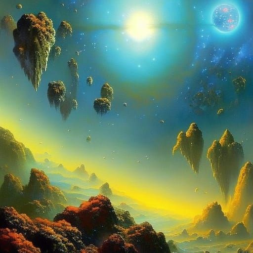 planets and asteroids in the distant blue universe  by @Shira