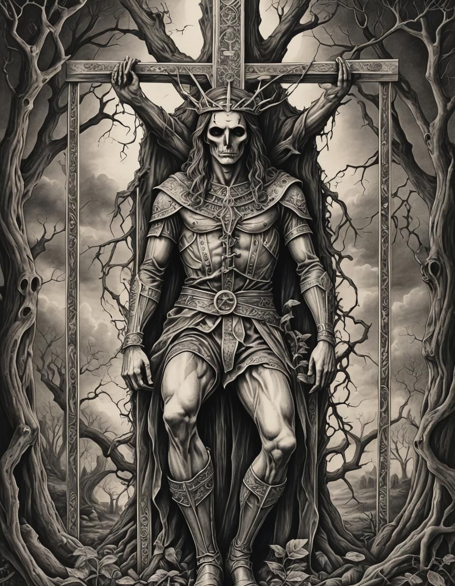 tarot the hanged man hyperdetailed charcoal drawing