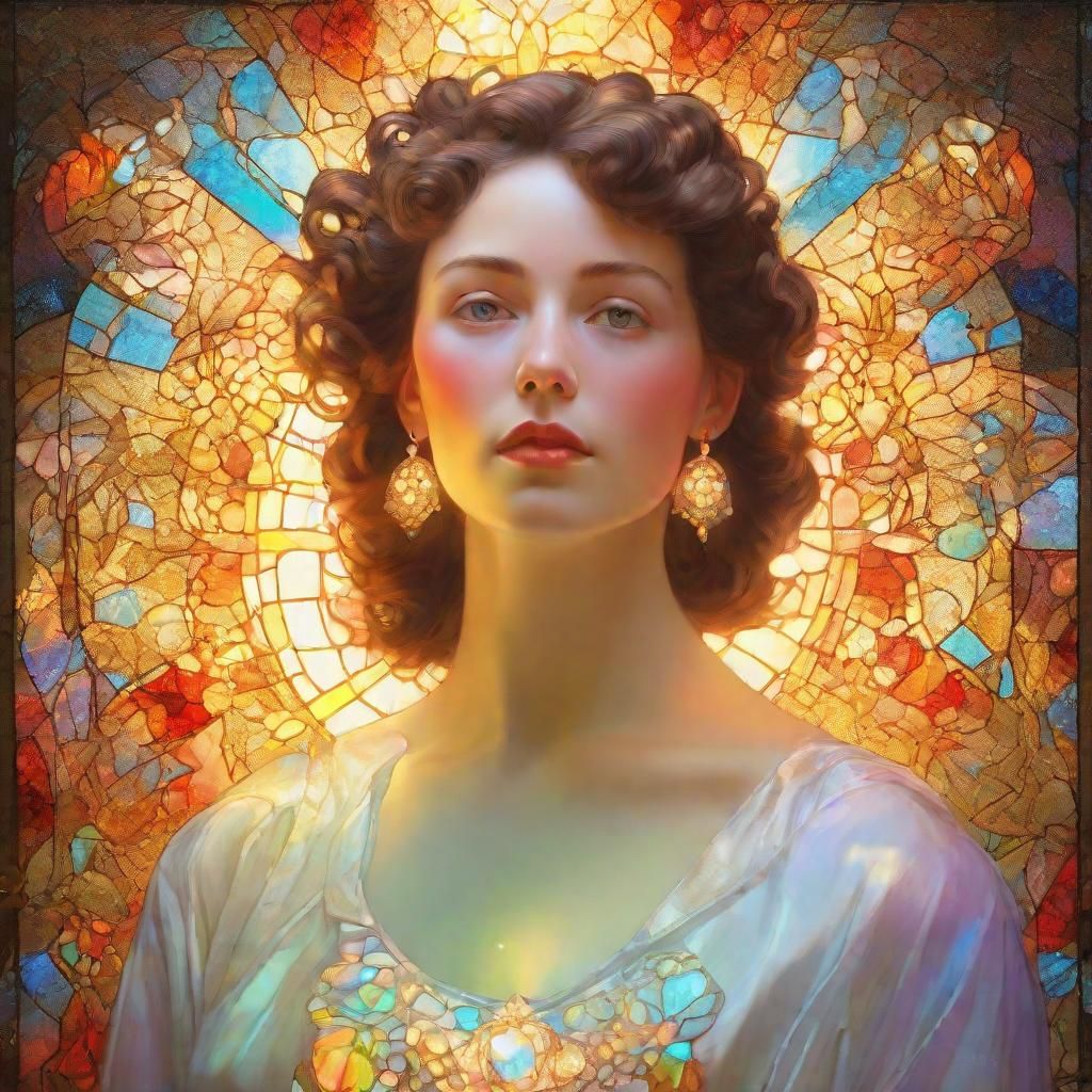 Maxfield Parrish style. Hyperrealistic face portrait of a be...