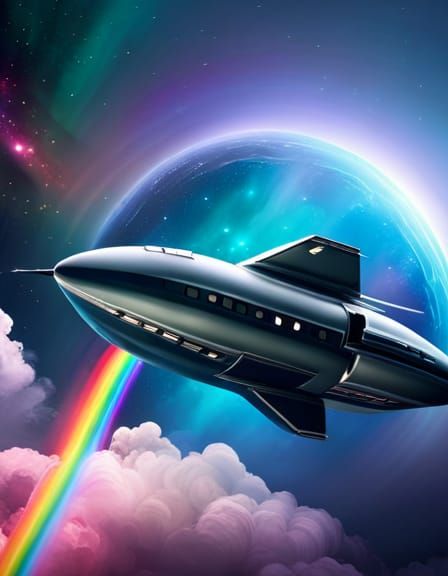 Rainbow space ship inside a colorful nebula - AI Generated Artwork