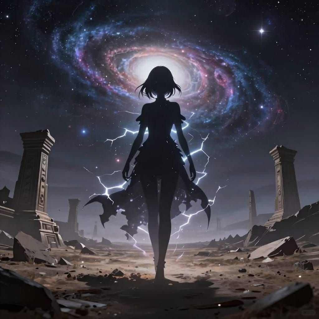 Ghostly Idol on Windswept Plain with Cosmic Energy