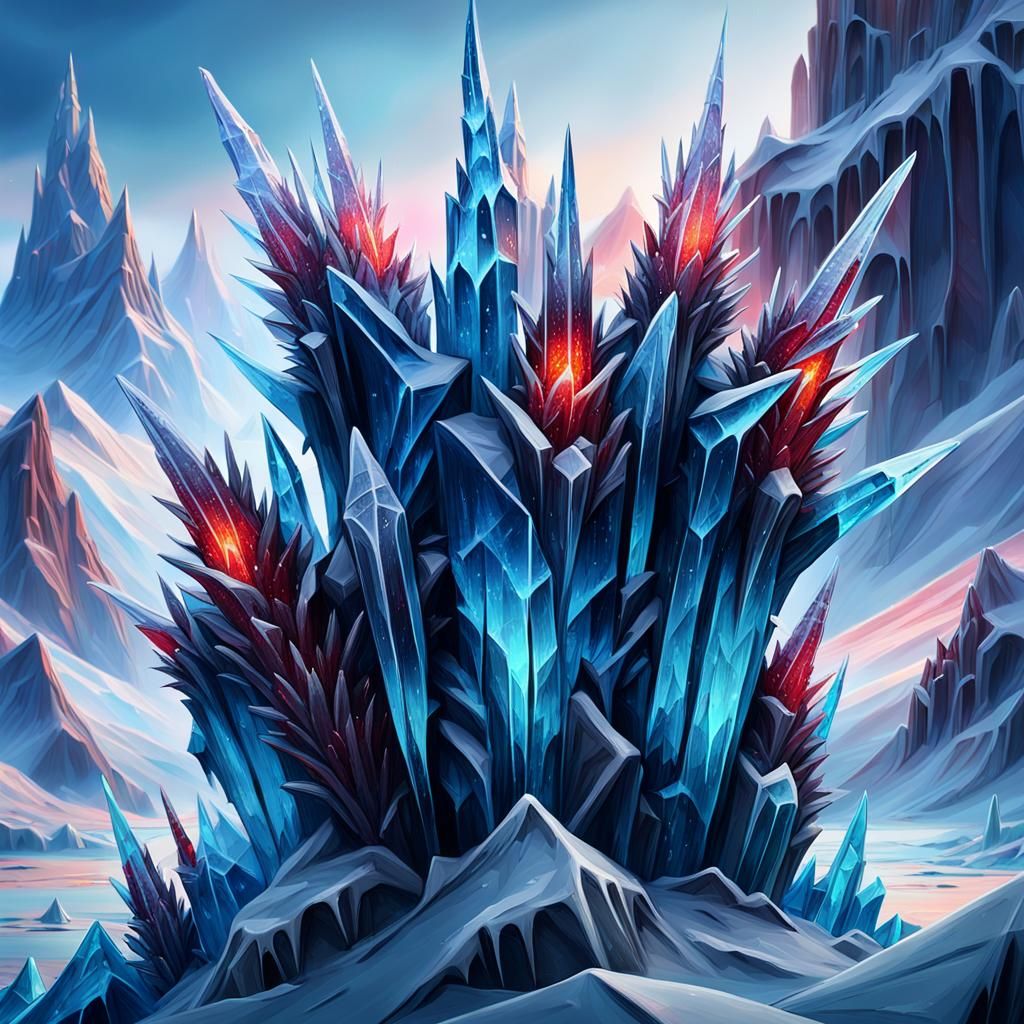 Red Ice Spikes in Frozen Landscape