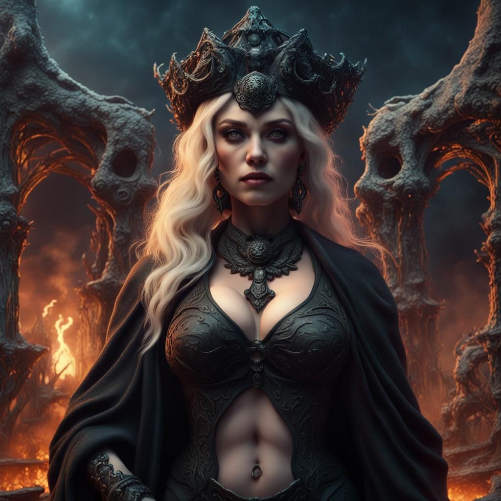 Beautiful Blonde Full Figured Curvy Goddess Of The Underworld Hecate Wearing Black Standing In A 8532