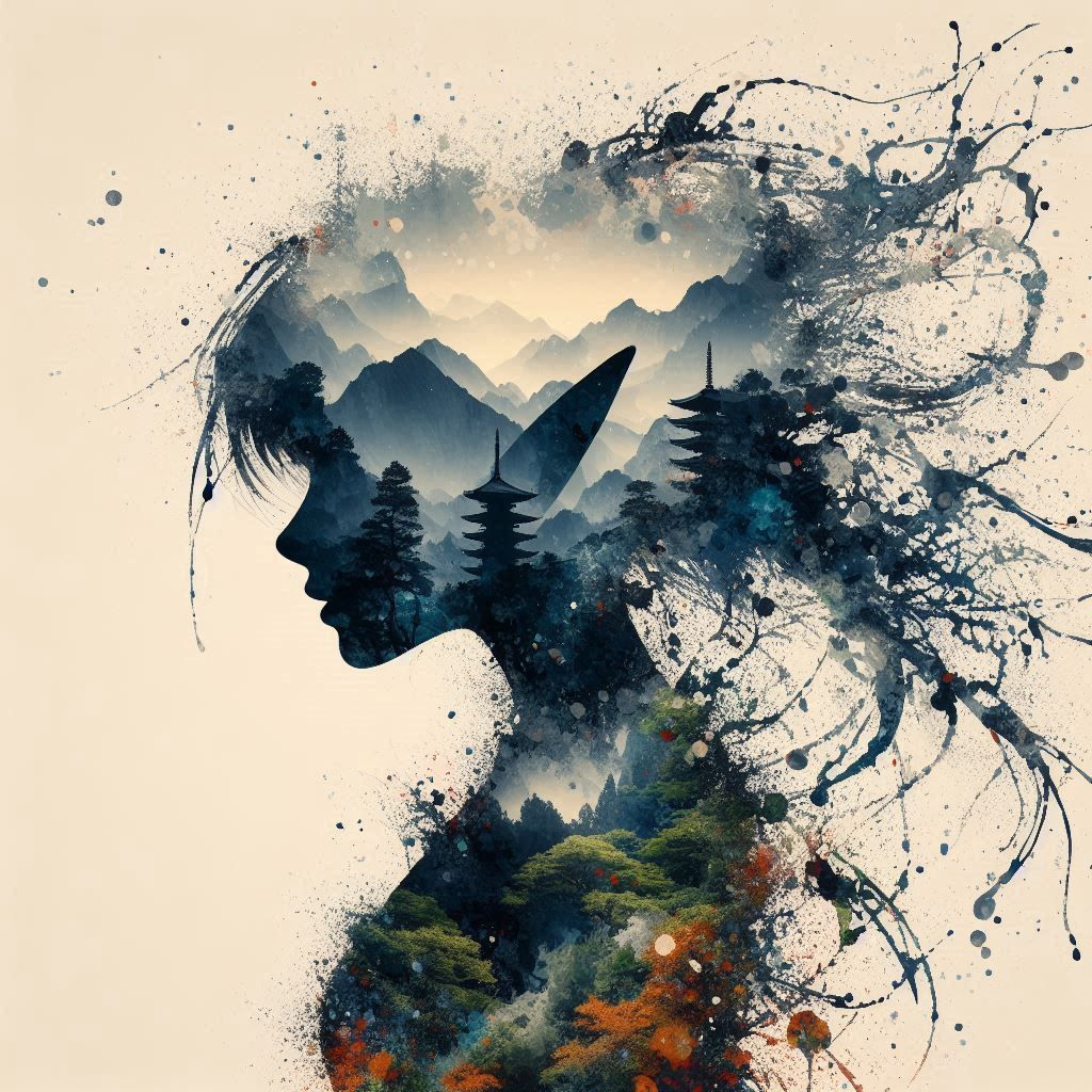 double exposure beautiful fantasy portrait landscape..