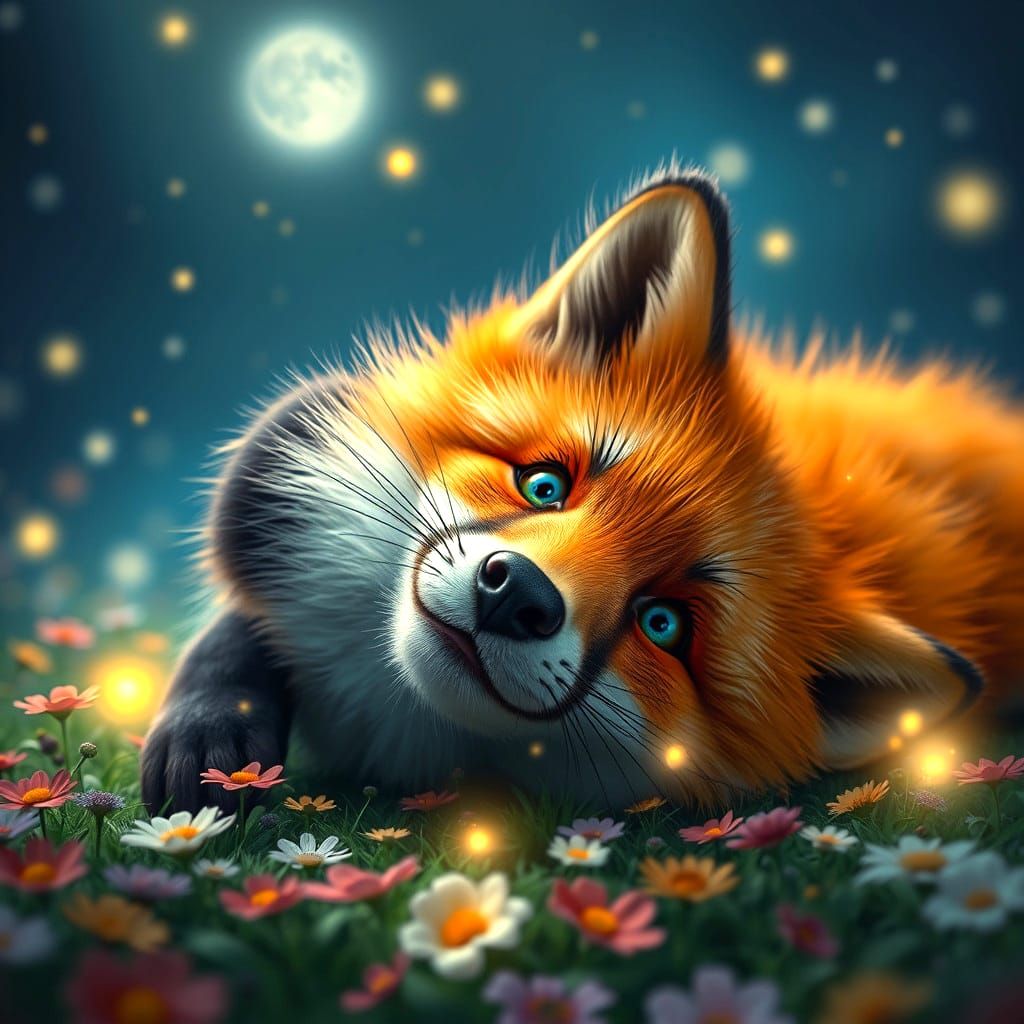 Hyperrealistic Red Fox with Blue Eyes Digital Art