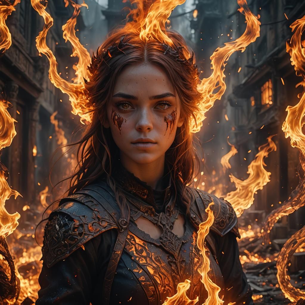 portrait of a girl made of fire
