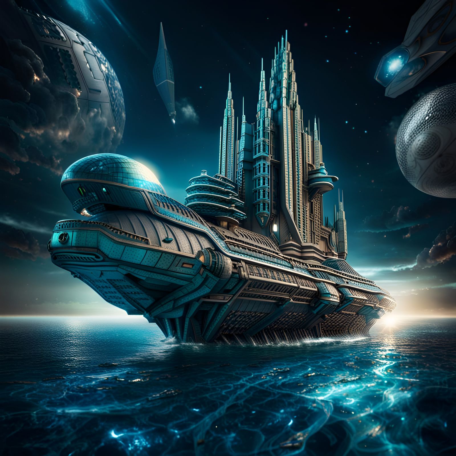 Atlantis as a spaceship - AI Generated Artwork - NightCafe Creator