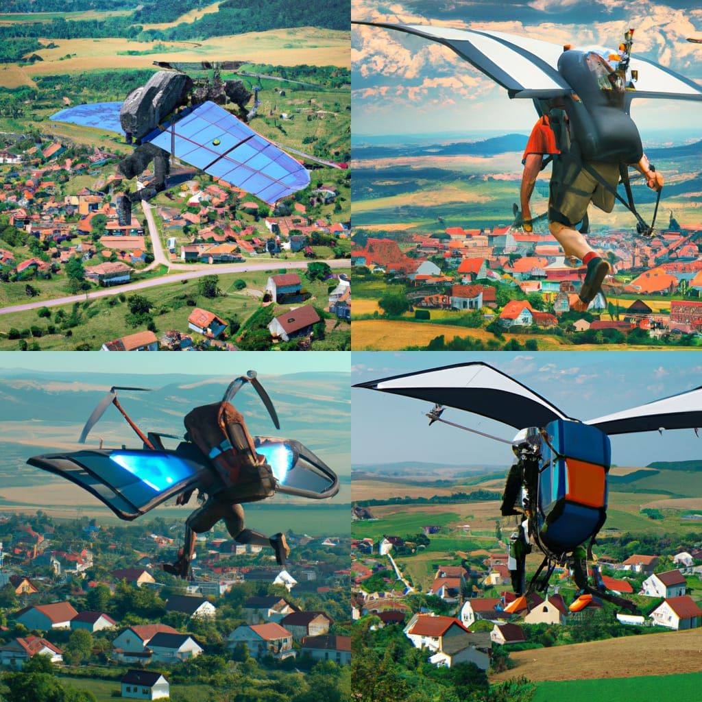 Flying machine personal backpack. Vtol harrier wings with solar pannels ...