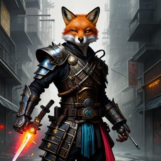 Steampunk Samurai Fox, Cyberpunk City