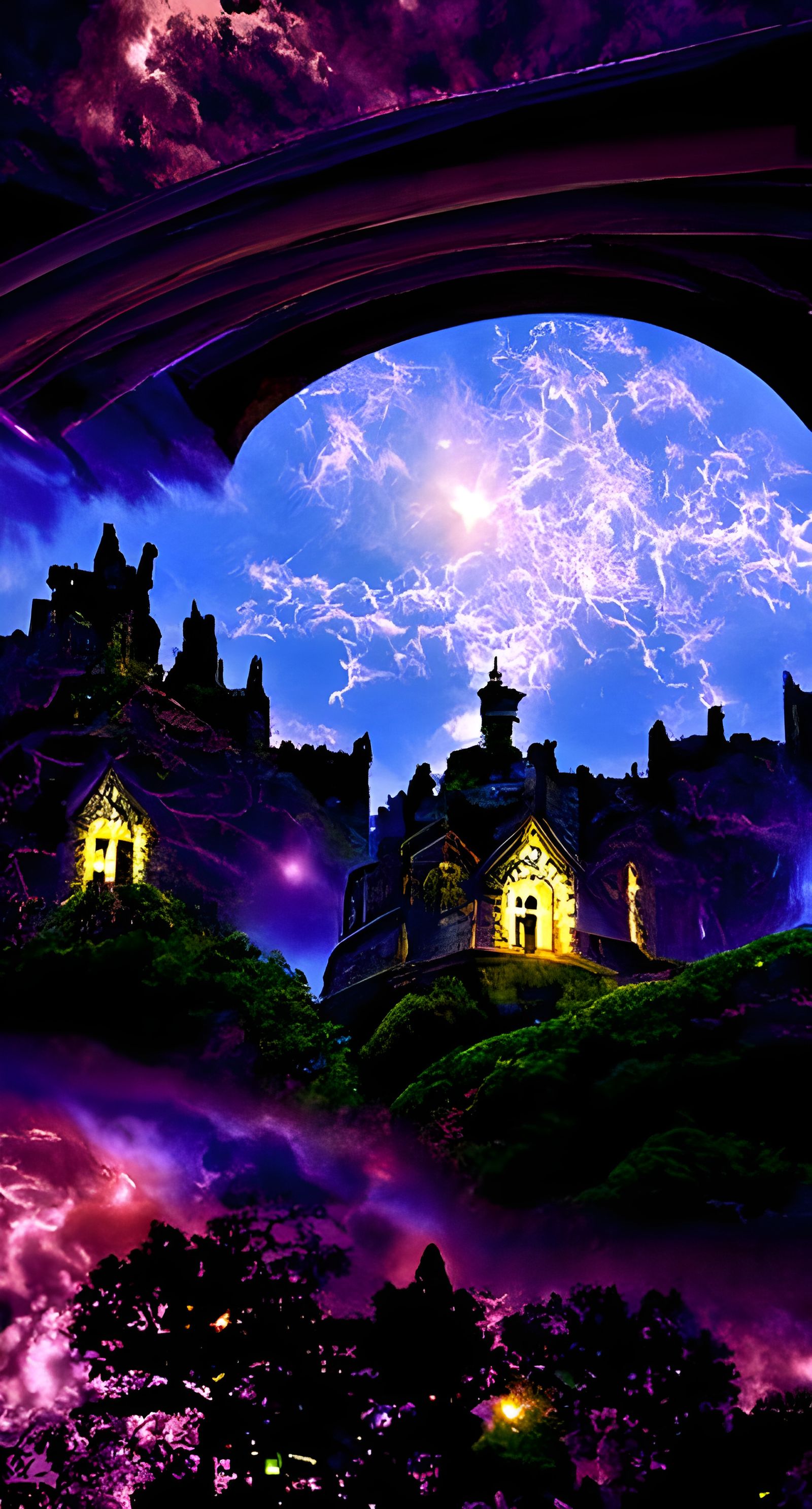 Mystical Castle Manor in a Bioluminescent Wonderland