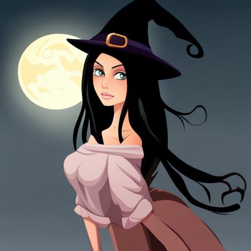 a black haired beautiful girl witch