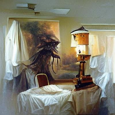 A room with a creepy Lamp monster
