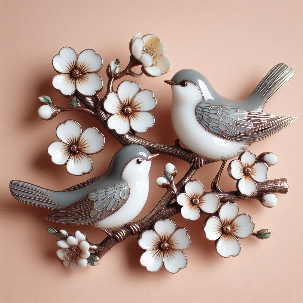 Enamel Birds & Blossoms  by @Wen
