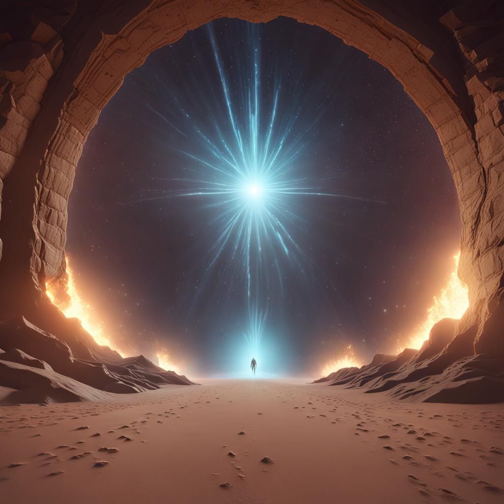 a group of 3 ethereal Archangels descending from a blindingl...