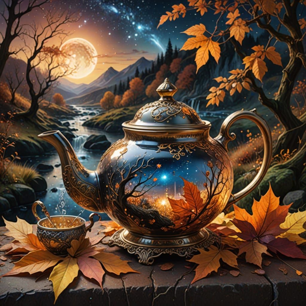 "Stunning and beautiful starlit autumn landscape pouring out of a delicate crystal teapot!!!" 

Josephine Wall :: Louise Luton :: Carne Grif...