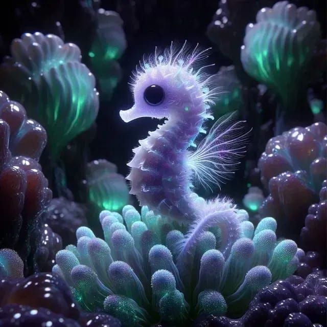 Teeny Tiny Purple-White Fluffy Seahorse