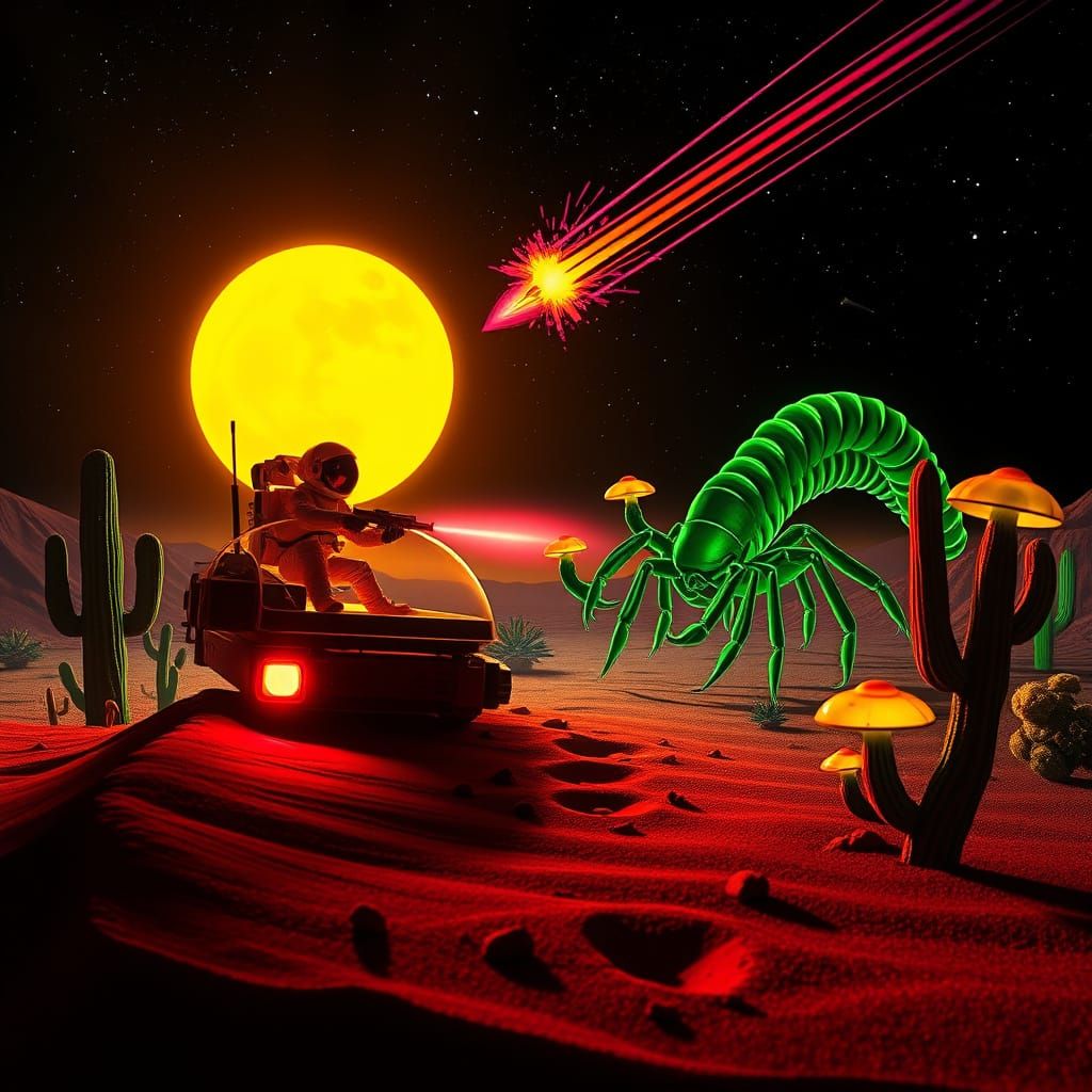 Glowing Desert Planet Under Siege by a 100 Foot Centipede