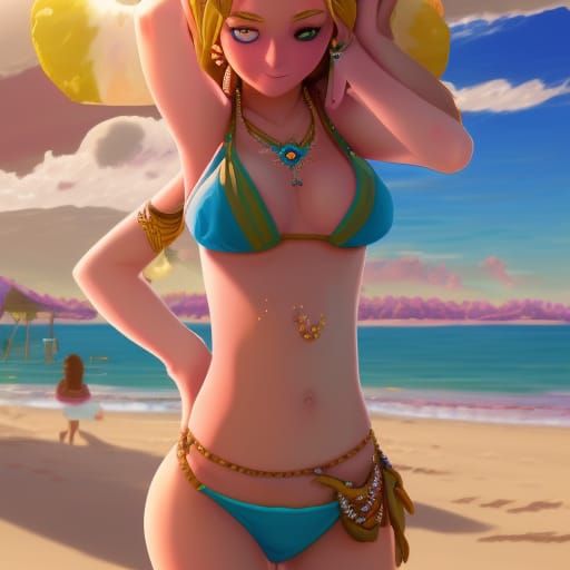 Princess Zelda beach challenge AI Generated Artwork