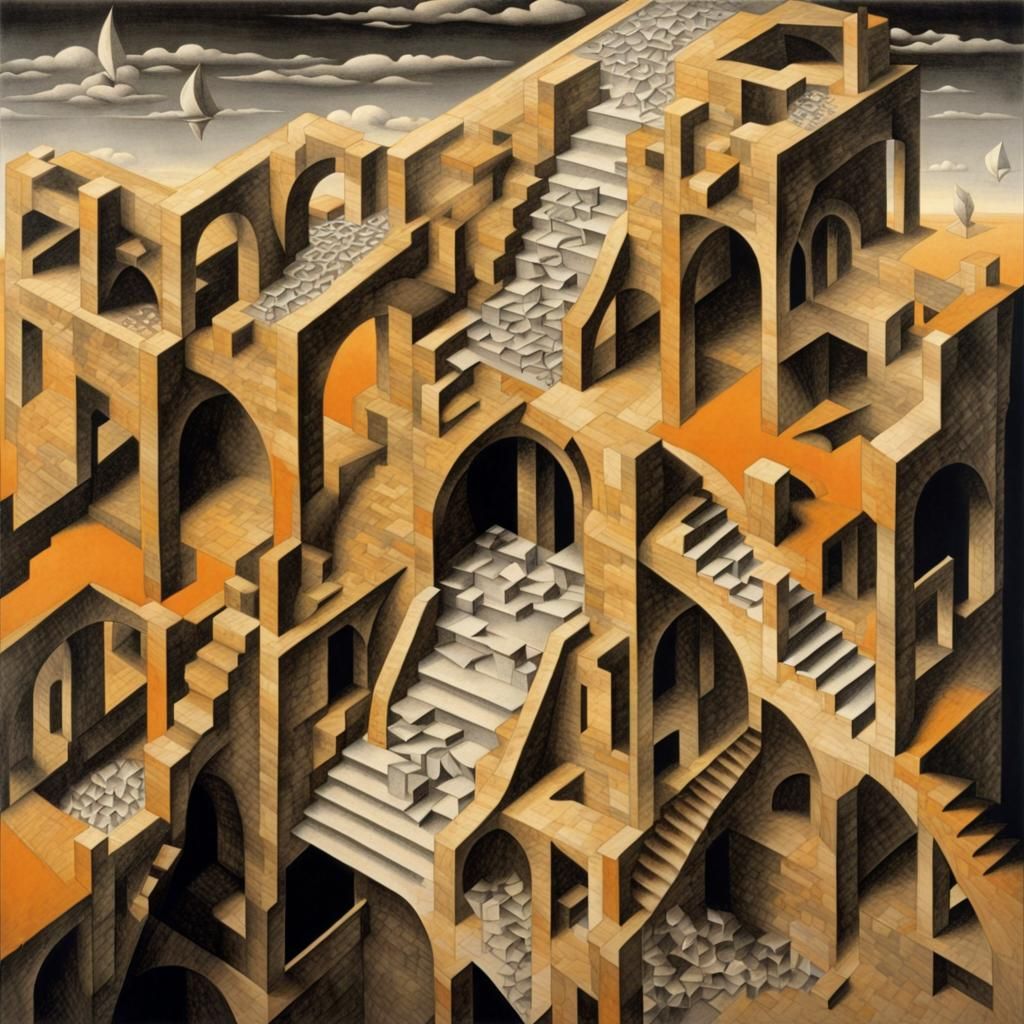 16k resolution, art by Maurits Cornelis Escher, Salvador Dali, optical ...