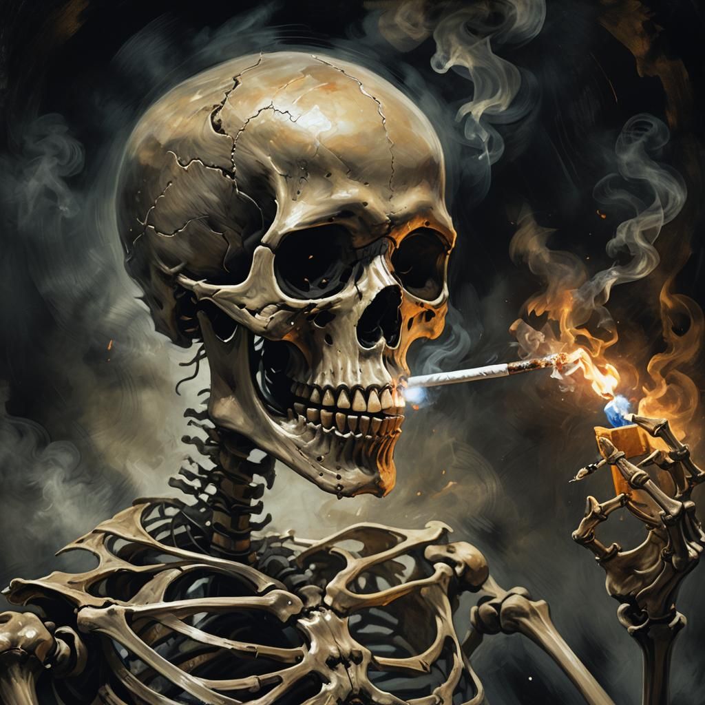 Smoking Skeleton Portrait in Dark Fantasy Style