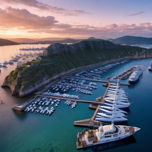 Drone view of a fantasy harbour full of boats. Beautiful lan...