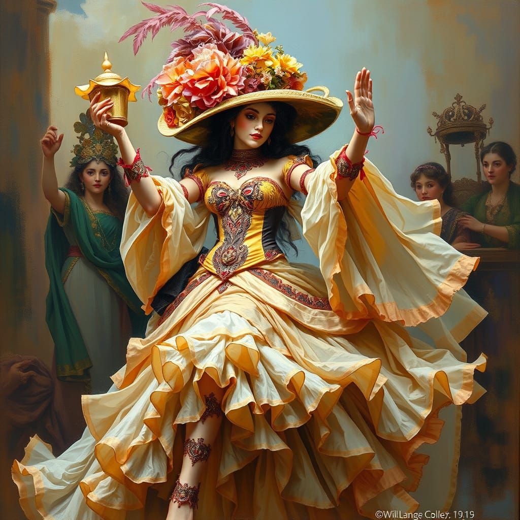 MYSTICAL Dancer, Illusory Costume, PORCELAIN Masks, Venice-Italy Festival, Oil Pastel, Acrylic Pour, ...  by @Miracidium