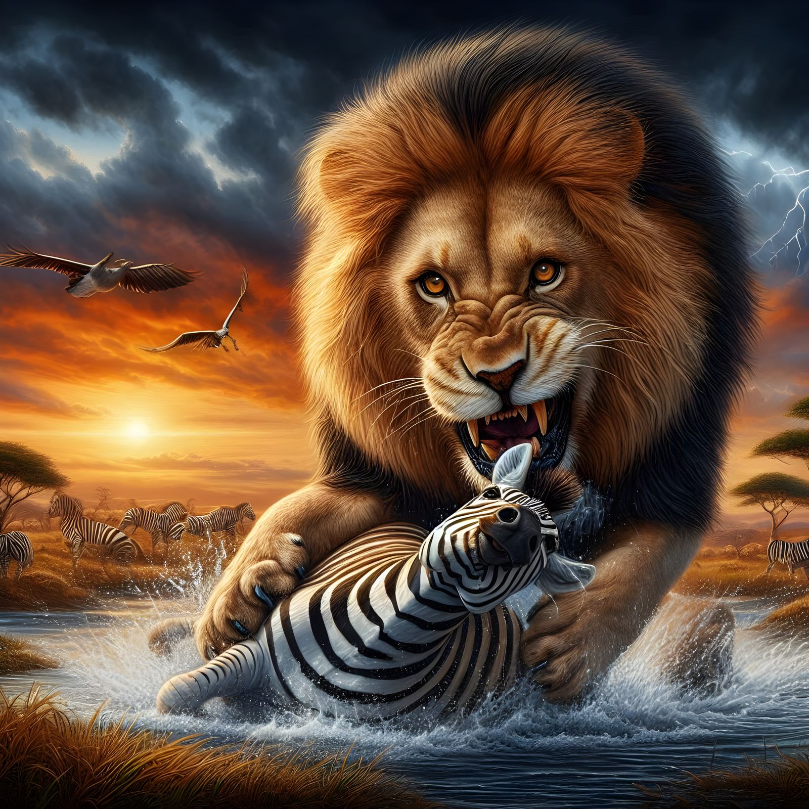 Takedown - lion and zebra